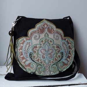 Black oriental bag Boho bag Vegan messenger bag Oriental purse Evening bag Sling crossbody bag  Medium sized bag Christmas gift idea