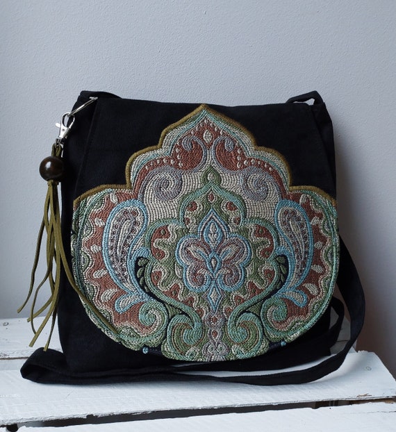 Black Oriental Bag Boho Bag Vegan Messenger Bag Oriental Purse Evening Bag Sling Crossbody Bag Medium Sized Bag Christmas Gift Idea Etsy