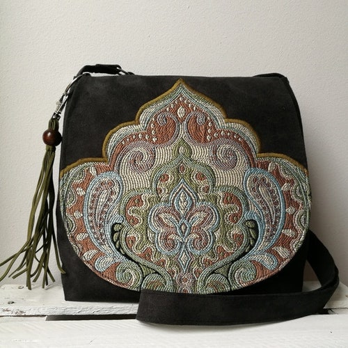 Black Oriental Bag Boho Bag Vegan Messenger Bag Oriental Purse Etsy