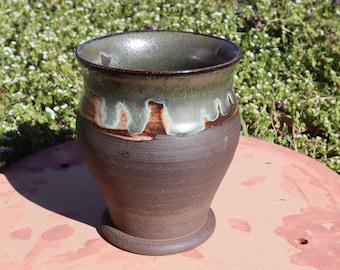 Flower Vase | Hand Glazed Ceramic Flower Pot | Nutmeg and Patina Glazed | Handmade Pottery | Afiyah Ceramics