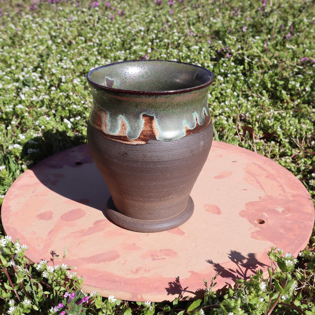 Flower Vase Hand Glazed Ceramic Flower Pot Nutmeg and Patina Glazed Handmade Pottery Afiyah