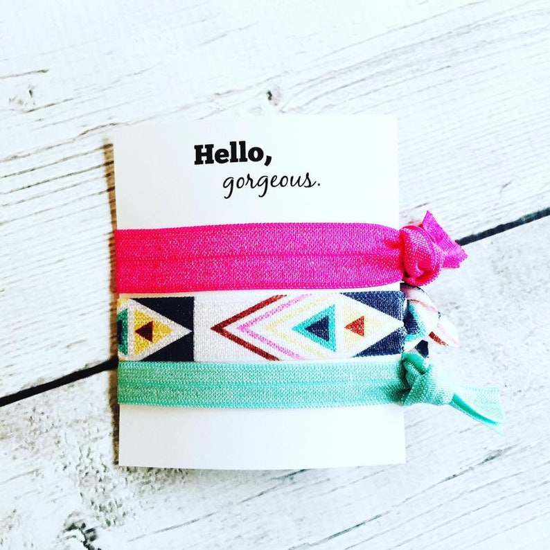 Pretty Elastic Hair Tie Set 3 pack // Elastic Hair Ties // Etsy
