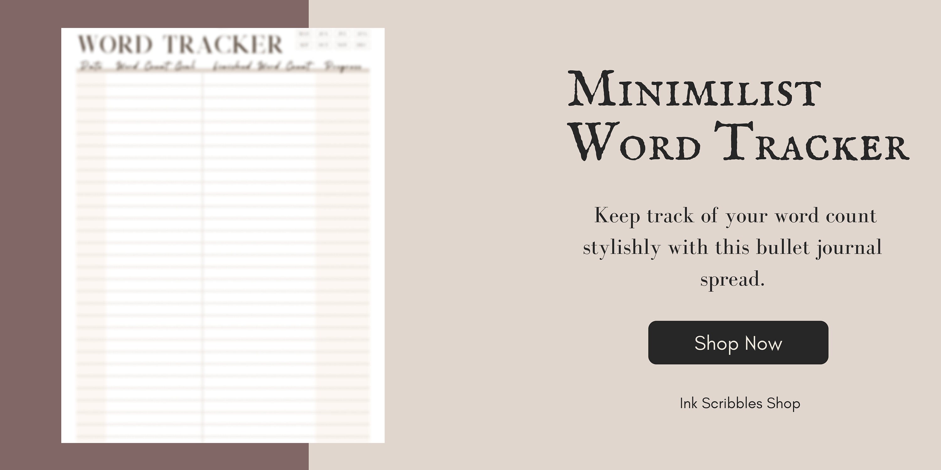 Bullet Journal Minimalist Daily Word Count Tracker - Etsy