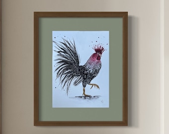 Rooster - handmade watercolour painting