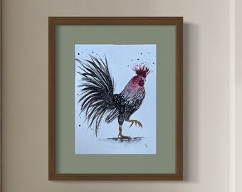 Rooster - handmade watercolour painting