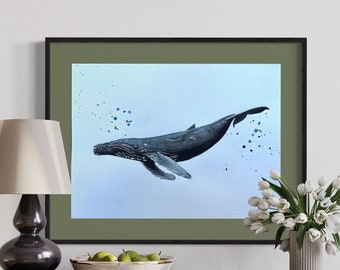 Humpback whale - handmade watercolour painting