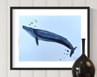 Blue whale - handmade watercolour painting