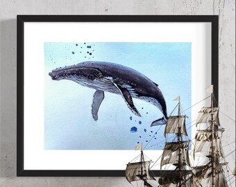Humpback whale - handmade watercolour painting