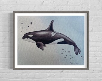 Orca whale - handmade watercolour painting
