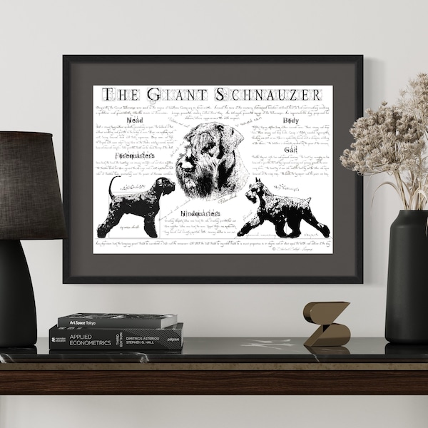 Affiche de race Schnauzer géant - Tableau des races de chiens de style antique - Conformation du Schnauzer géant - Impression Schnauzer géant - Cadeau Schnauzer géant