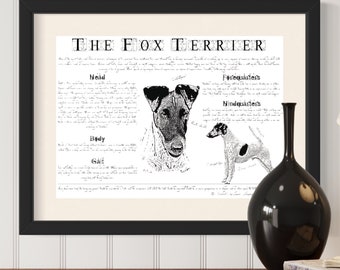 Stampa anatomica vintage di Fox Terrier: poster della razza canina