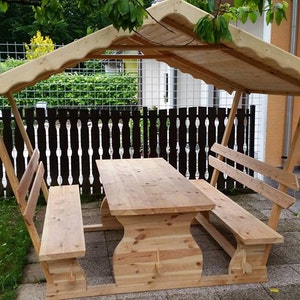 Patio Table & Bench with cooler Patio Gazebo image 2