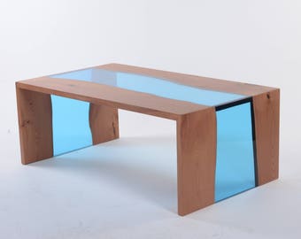 Live Edge Resin River Coffee Table - Modern Waterfall Design