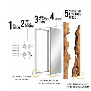 Espejo de pared moderno - Espejo de madera con borde natural imagen 2