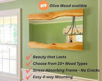Espejo de madera natural hecho a mano, decoración rústica alpina.