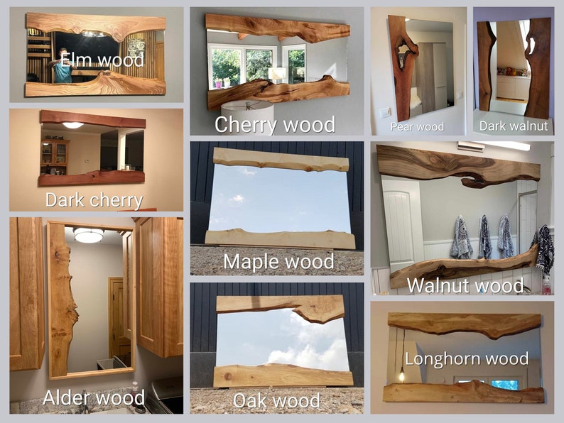 Espejo de pared moderno - Espejo de madera con borde natural imagen 10