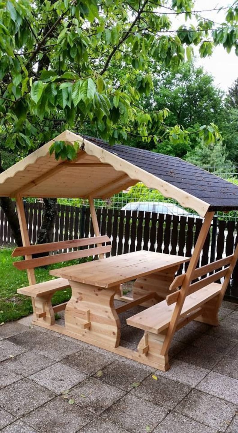 Patio Table & Bench with cooler Patio Gazebo image 3