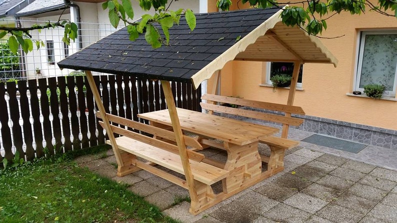 Patio Table & Bench with cooler Patio Gazebo image 1