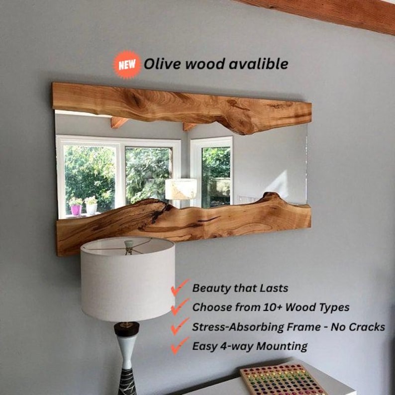 Espejo de pared moderno - Espejo de madera con borde natural imagen 3