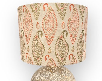 HANDMADE BESPOKE LAMPSHADE made in a green orange block style print paisley lamp shade green orange