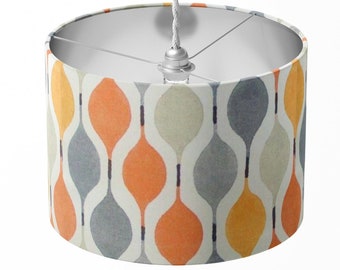 HANDMADE LAMPSHADE 70’s style verve orange grey beige retro  drum lamp shade