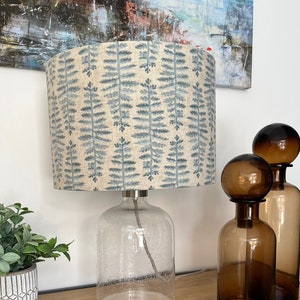 HANDMADE BESPOKE LAMPSHADE fernia blue linen fern drum lamp shade