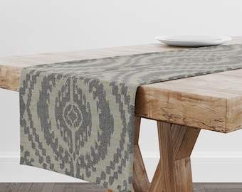 TABLE RUNNER bespoke made aztec zigzag Inca silver grey linen  design