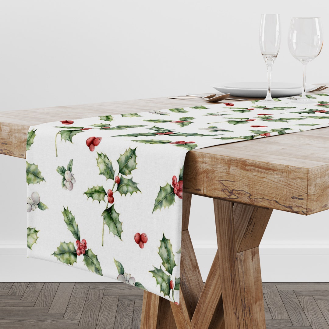 TABLE RUNNER Bespoke Made Christmas Holly Mistletoe Berries Xmas White Green Red Cream Etsy UK