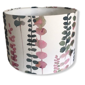 HANDMADE BESPOKE LAMPSHADE blush pink jade green leaves botanical drum shade