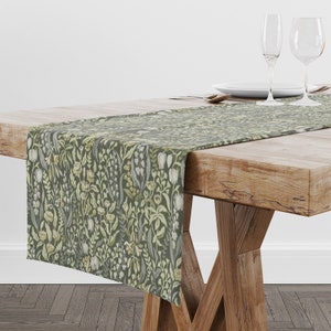 TABLE RUNNER bespoke made green yellow  floral leaf  botanical design kelmscott