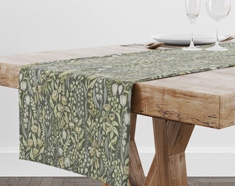 TABLE RUNNER bespoke made green yellow  floral leaf  botanical design kelmscott