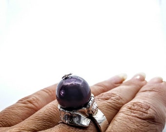 bi28, purple Tahitian Pearl Silver Ring