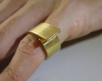 Wide Gold Ring with Diamonds