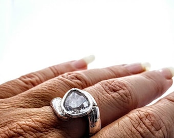 bi12, Tear of joy in zircon pure silver ring to love! Commitment, sculpting, handmade, modern, massive, alternative