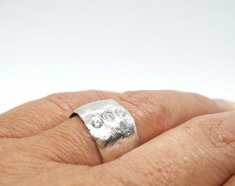 bi11, Art Silver Ring to love! Fine recycled Silver, Zircon, US 7.5, modern, statement, gift for her, gift for him, handmade