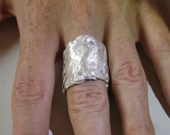 Handmade silver statement ring with zirconia