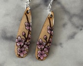 Hand Painted Cherry Blossom Earrings - Sakura Inspired Jewelry - Great Gift for Her