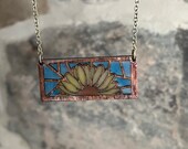 Sunflower Stained Glass Necklace - Handmade Wood and Resin Jewelry - Beautiful Unique Gift for Her