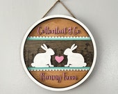 Easter Front Porch Decor - Bunny Wooden Sign - Spring Door Hanger - Holiday Home Accent - Whimsical Easter Gift