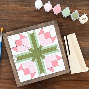 Paint Your Own DIY Barn Quilt Kit - Mosaic Wood Tulip Pattern Block, Creative Home Decor Project, Perfect Gift for Crafters