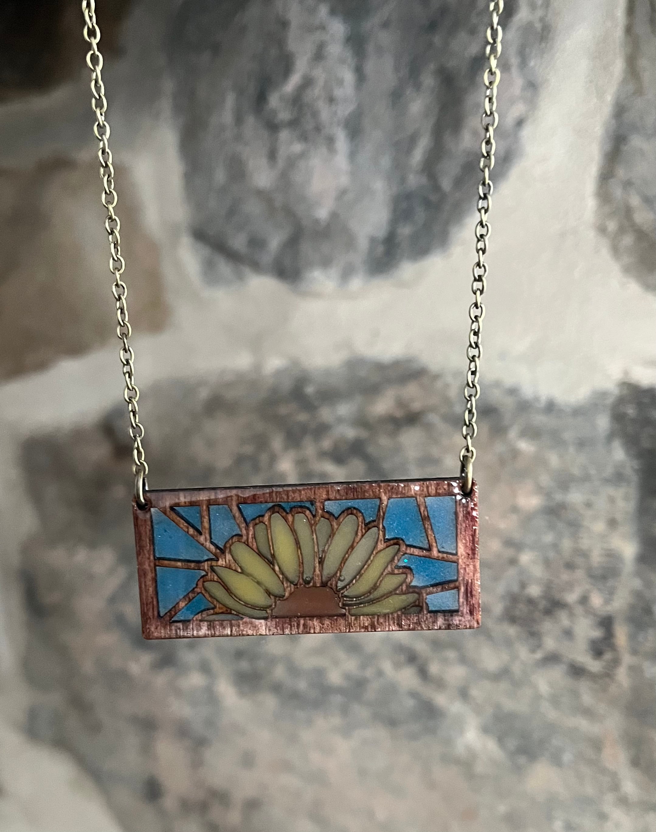 Glass sunflower necklace sale
