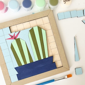 Paint Your Own DIY Barn Quilt Kit - Mosaic Wood Succulent Pattern Block, Creative Home Decor Project, Perfect Gift for Crafters