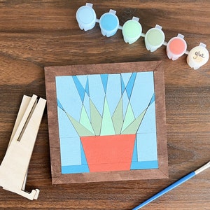 Paint Your Own DIY Barn Quilt Kit - Mosaic Wood Succulent Pattern Block, Creative Home Decor Project, Perfect Gift for Crafters