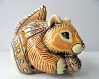 Vintage Rinconada Squirrel and Baby Trinket Box Limited Edition~ Artesania De Rosa Pottery Animals Ceramics  Uruguay South American Folk Art