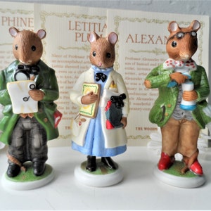 Vintage familiefiguren bosmuis uit 1985 ~ Franklin Mint-porselein ~ Professor Plum, Letitia Plum of Alexander