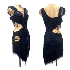 Black/navy Latin dance dress rhythms competition dress cha cha rumba dress