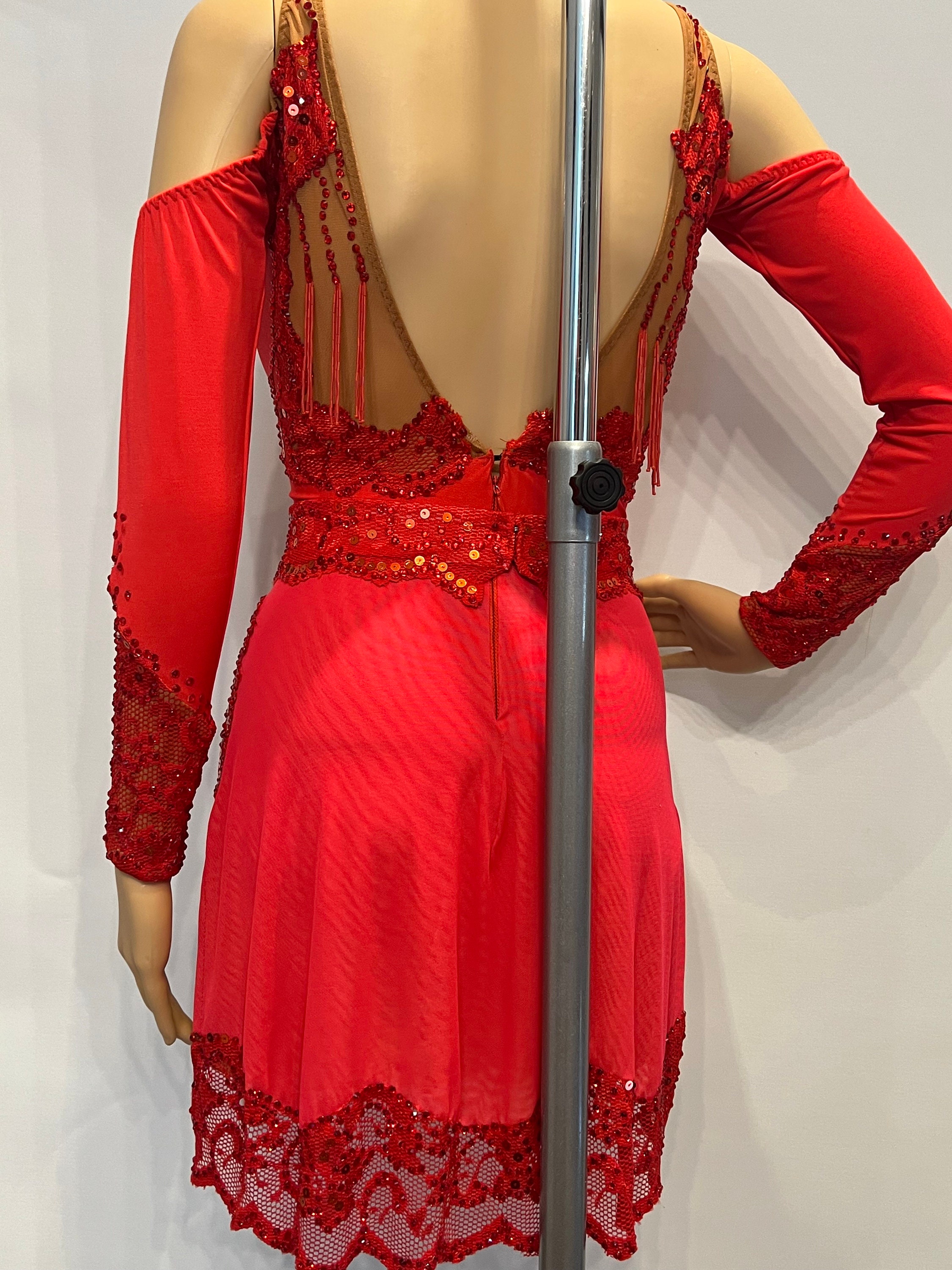 Red Competition Latin Dance Dress-Ballroom-Rhythm -Cha-Cha-Rumba US 2