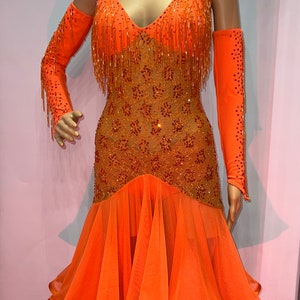 Orange Latin dress-competition dress-rhythm cha-cha dress-rumba skating dress bust 36 party dress- dance dress