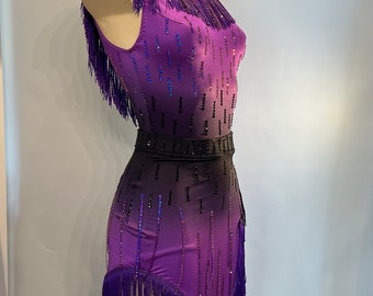 Purple Fringe Latin Dance Dress: Samba Cha Cha Competition Gown