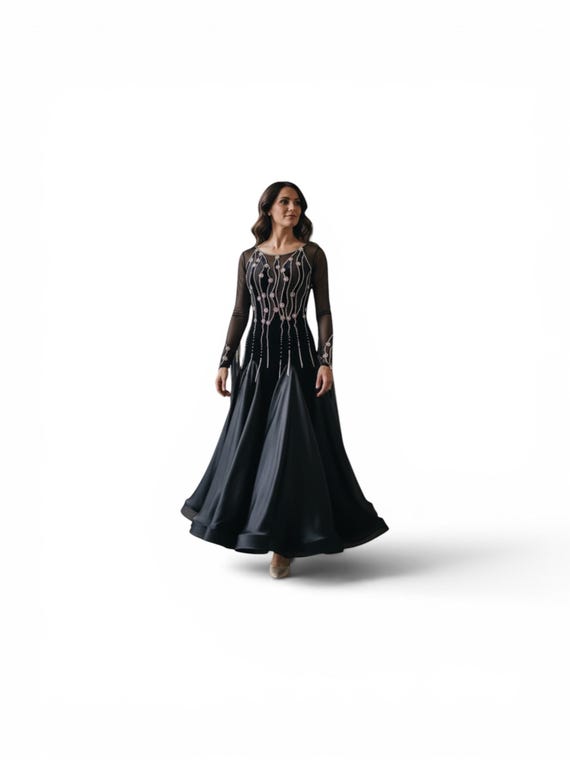 black latin dance dress Velvet Dress: Rhinestone Ballroom Gown, US Size 6 Ddressing ballroom